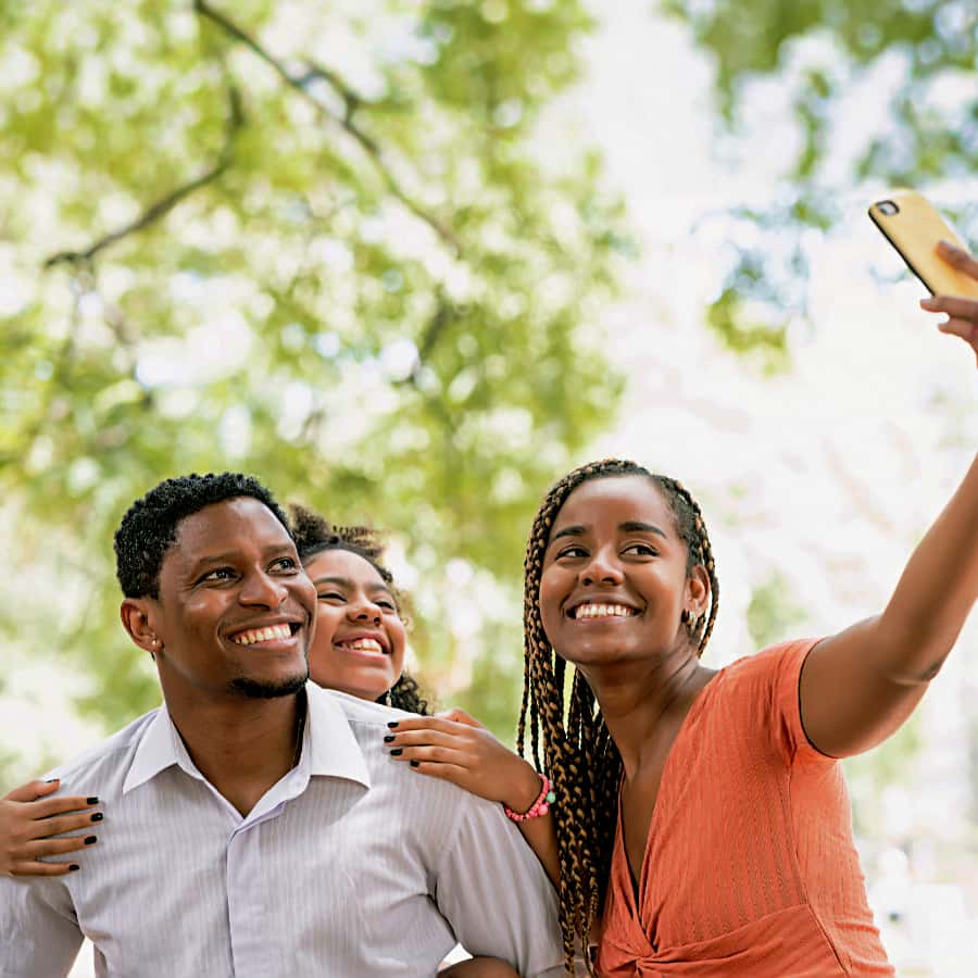 A group of people taking a selfie